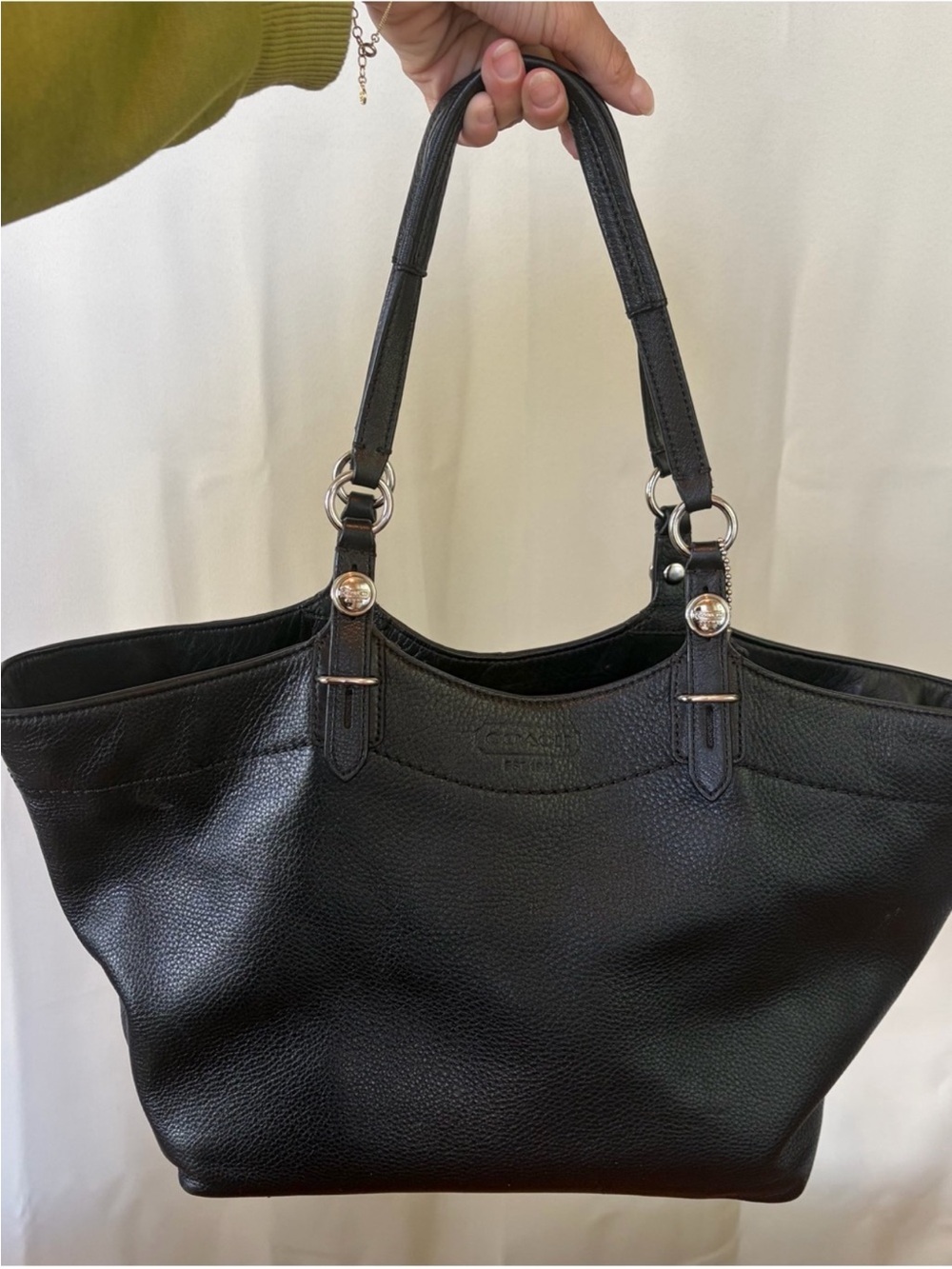 Coach Black Pebbled Leather Tote - Picture 7 of 16
